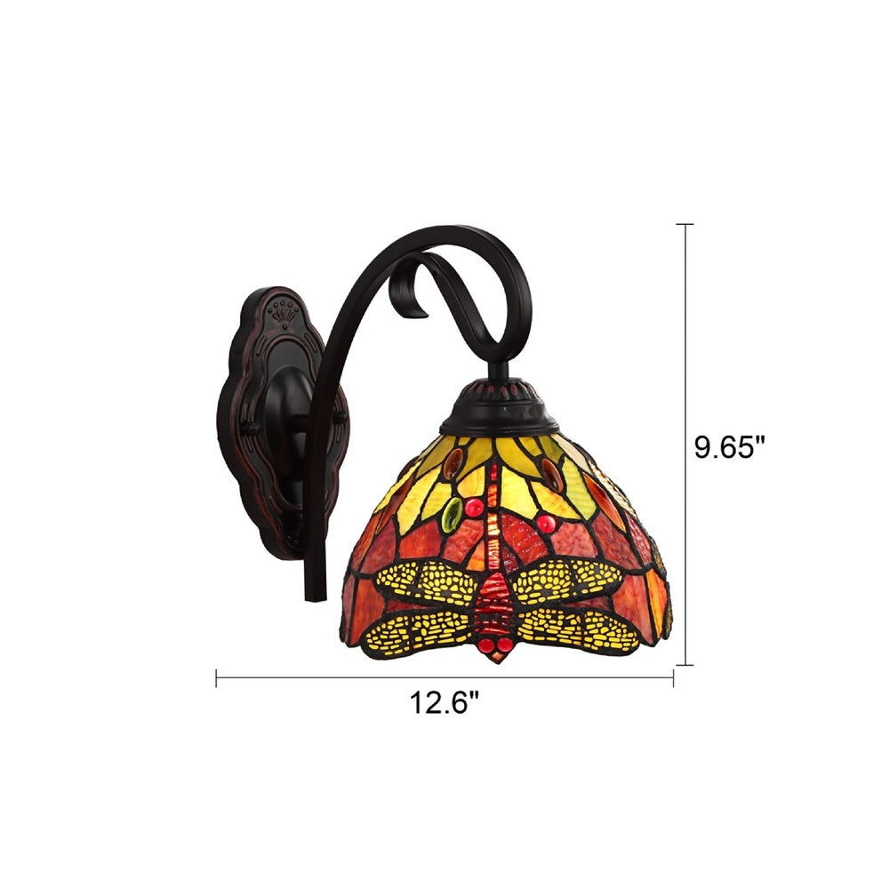 CHLOE Lighting EMPRESS Dragonfly Tiffany-style Dark Bronze 1 Light Wall Sconce 8’’ Wide CHL-CH3T471RD08-WS1