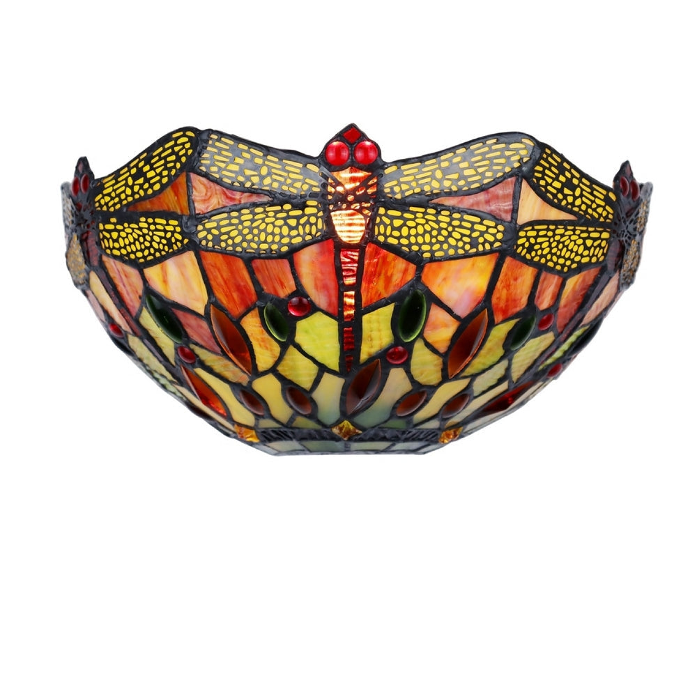 CHLOE Lighting EMPRESS Dragonfly Tiffany-style Dark Bronze 1 Light Wall Sconce 12" Wide