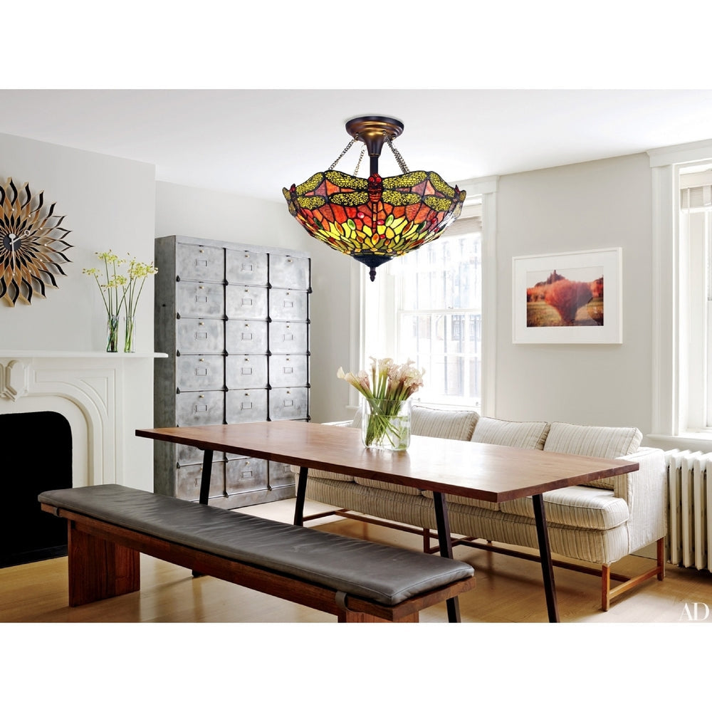 CHLOE Lighting EMPRESS Dragonfly Tiffany-style Dark Bronze 2 Light Semi-Flush 16’’ Wide CHL-CH3T471RD16-UF2