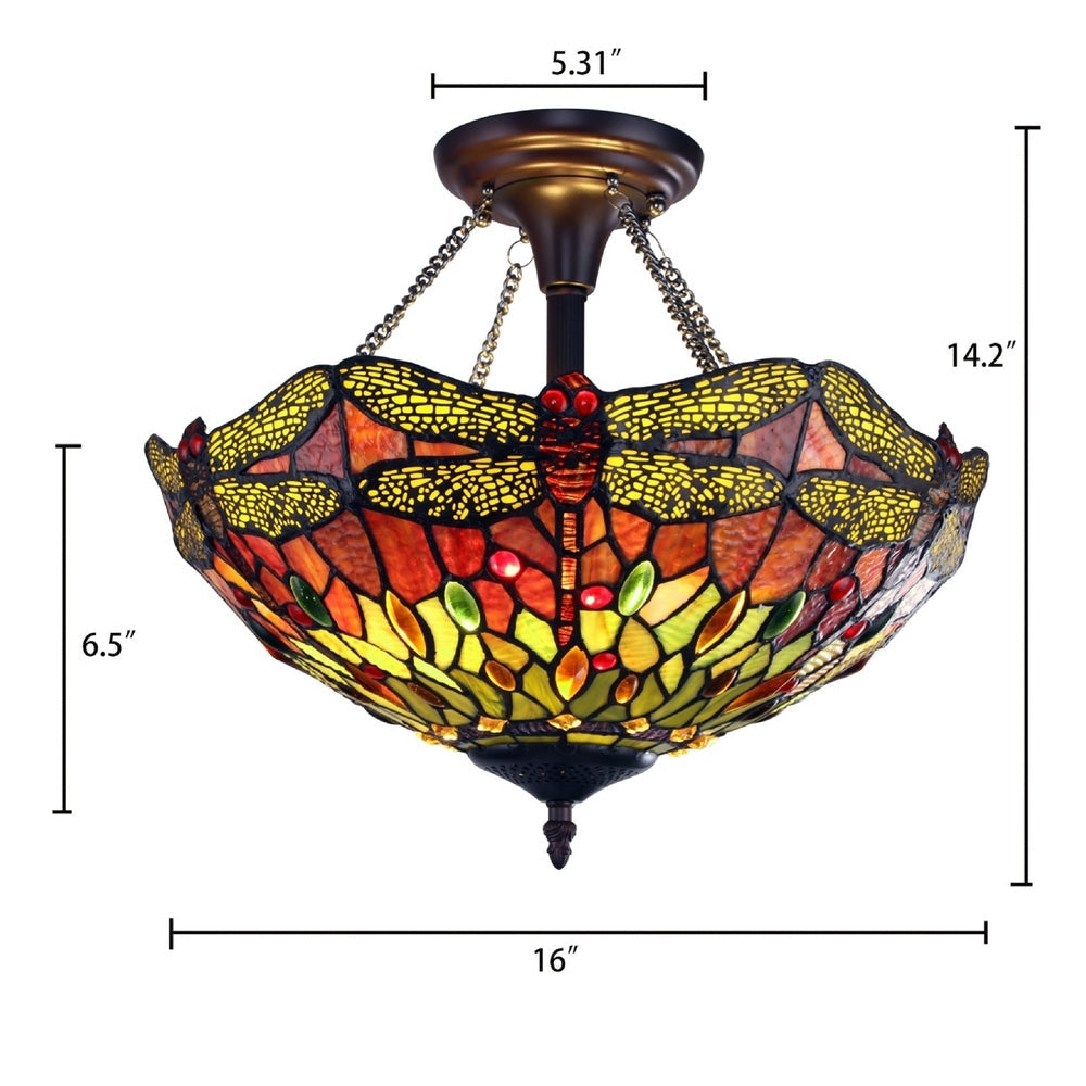 CHLOE Lighting EMPRESS Dragonfly Tiffany-style Dark Bronze 2 Light Semi-Flush 16’’ Wide CHL-CH3T471RD16-UF2
