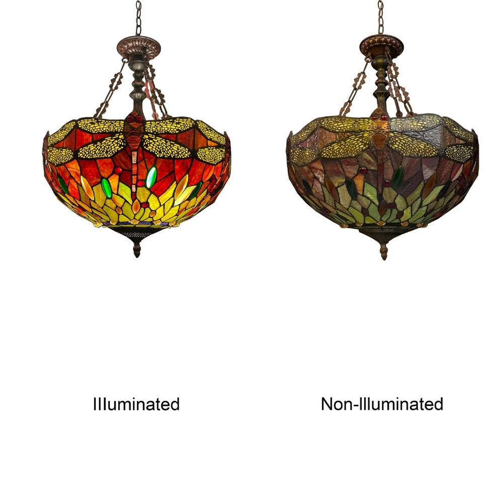 CHLOE Lighting EMPRESS Dragonfly Tiffany-style Dark Bronze 3 Light Inverted Pendant 18’’ Wide CHL-CH3T471RD18-UP3