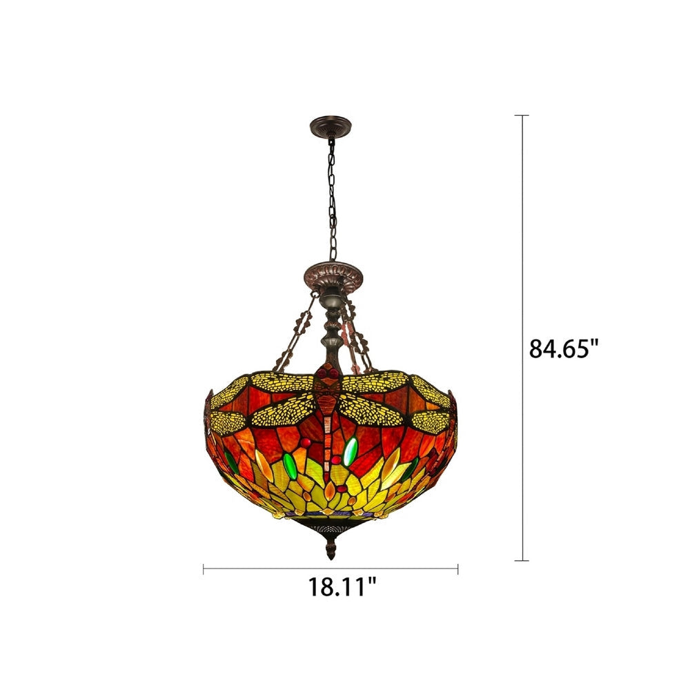CHLOE Lighting EMPRESS Dragonfly Tiffany-style Dark Bronze 3 Light Inverted Pendant 18’’ Wide CHL-CH3T471RD18-UP3