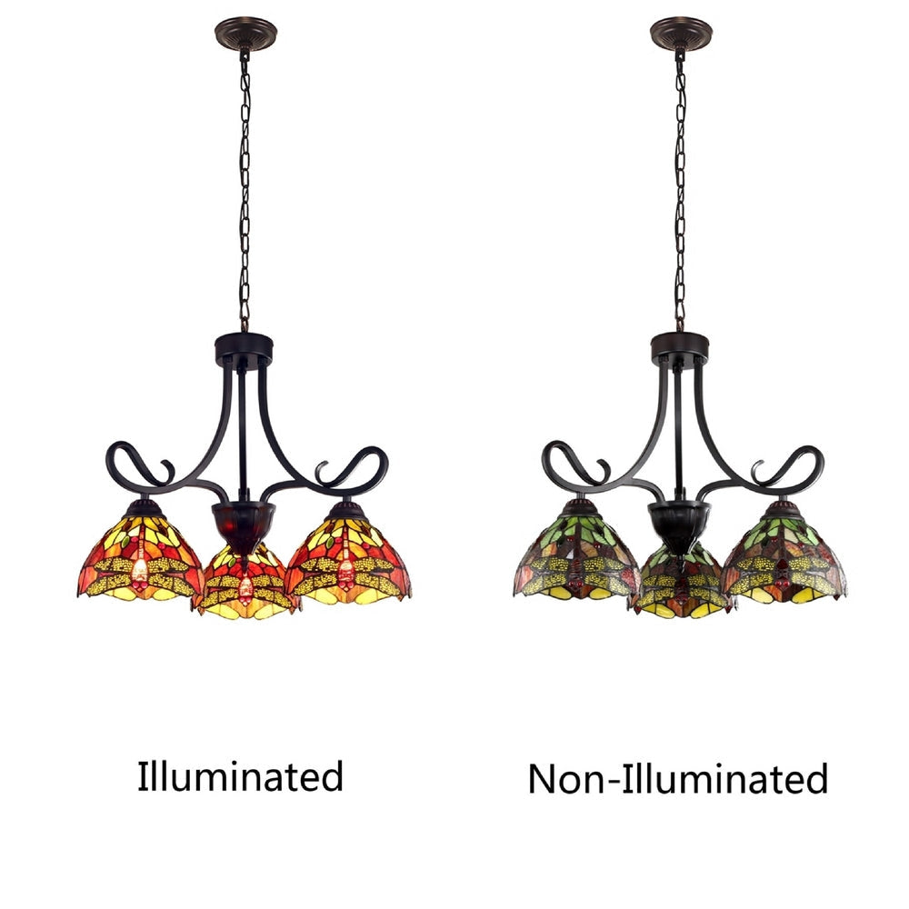 CHLOE Lighting EMPRESS Dragonfly Tiffany-style Dark Bronze 3 Light Mini Chandelier 24’’ Wide CHL-CH3T471RD24-DD3