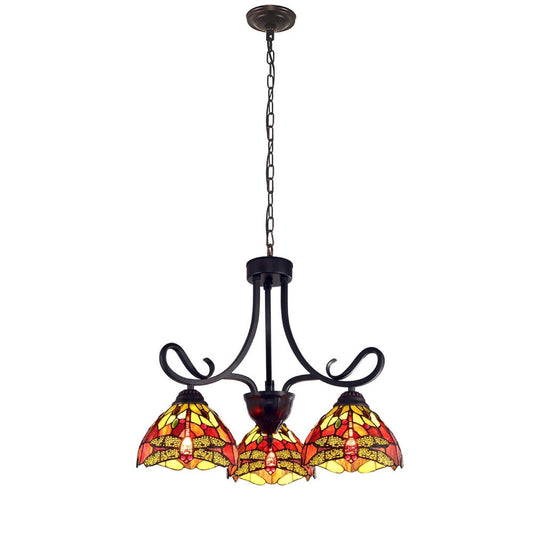 CHLOE Lighting EMPRESS Dragonfly Tiffany-style Dark Bronze 3 Light Mini Chandelier 24" Wide