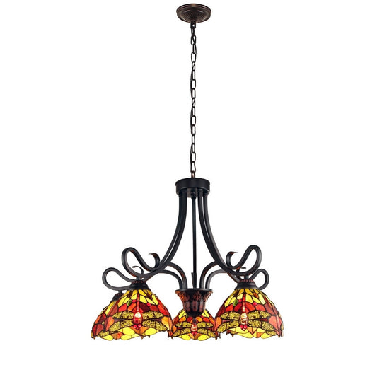 CHLOE Lighting EMPRESS Dragonfly Tiffany-style Dark Bronze 5 Light Large Chandelier 27" Wide