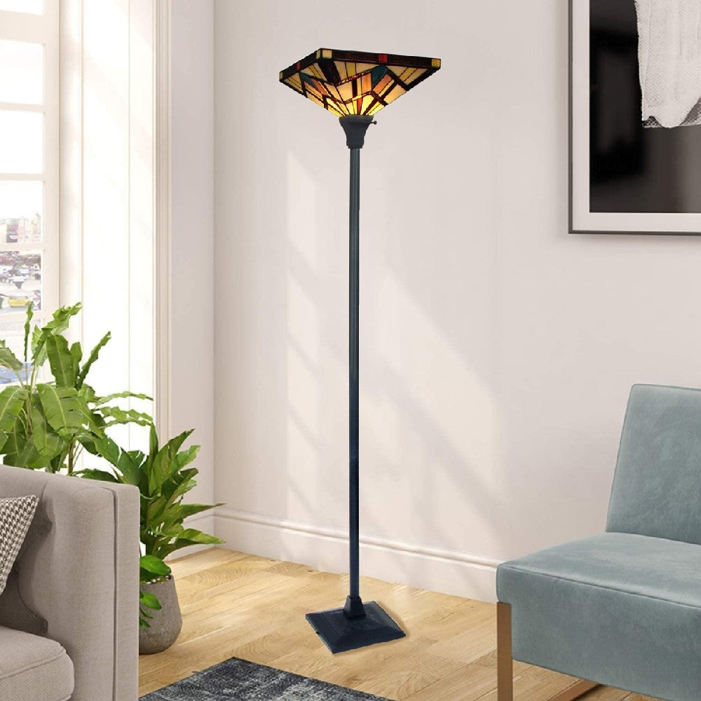 CHLOE Lighting VINCENT Tiffany-style Dark Bronze 1 Light Torchiere Lamp 14’’ Shade CHL-CH3T523BM14-TF1