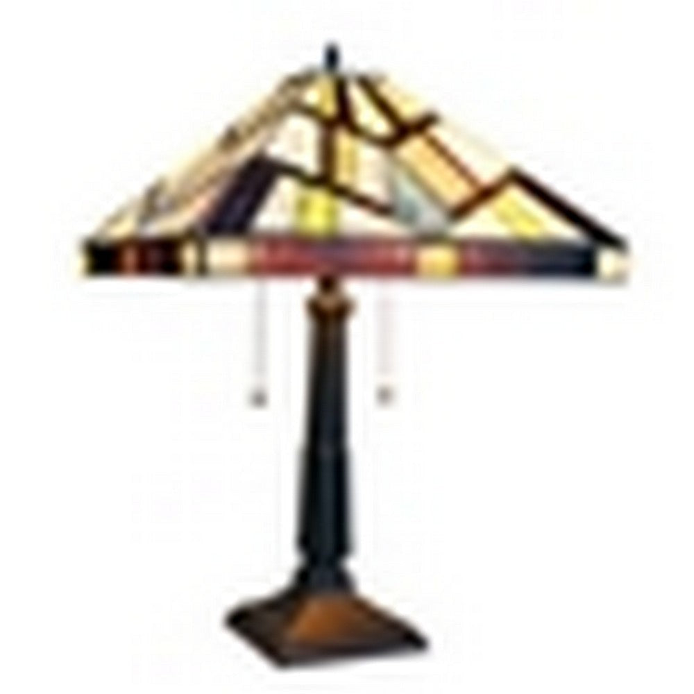 CHLOE Lighting VINCENT Tiffany-Style Blackish Bronze 2-Light Mission Table Lamp 16" Shade