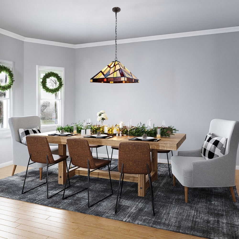 CHLOE Lighting VINCENT Mission Tiffany-style Blackish Bronze 2 Light Pendant 18’’ Wide CHL-CH3T523BM18-DP2