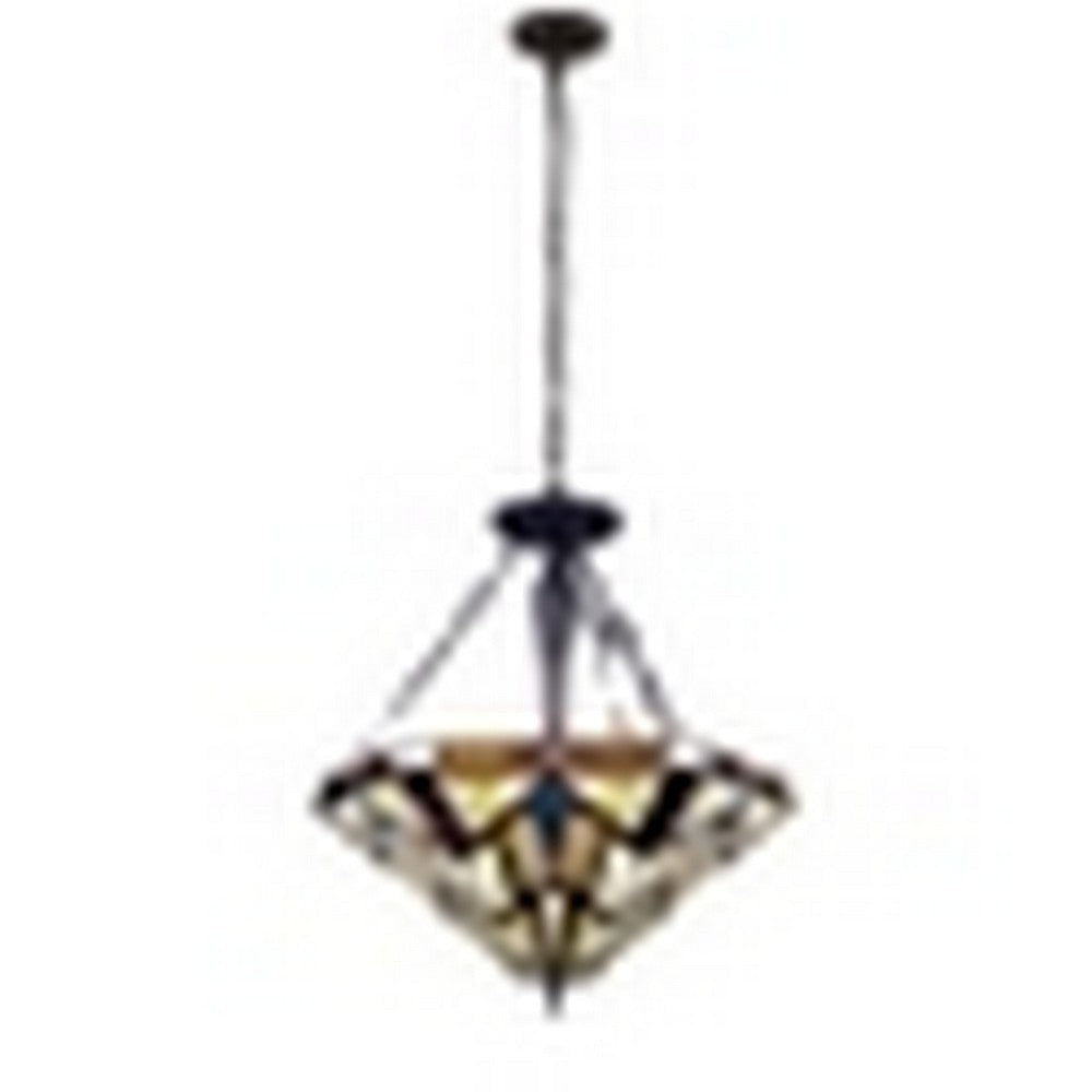 CHLOE Lighting VINCENT Tiffany-Style Blackish Bronze 3-Light Mission Inverted Pendant 22’’ Wide CHL-CH3T523BM22-UP3