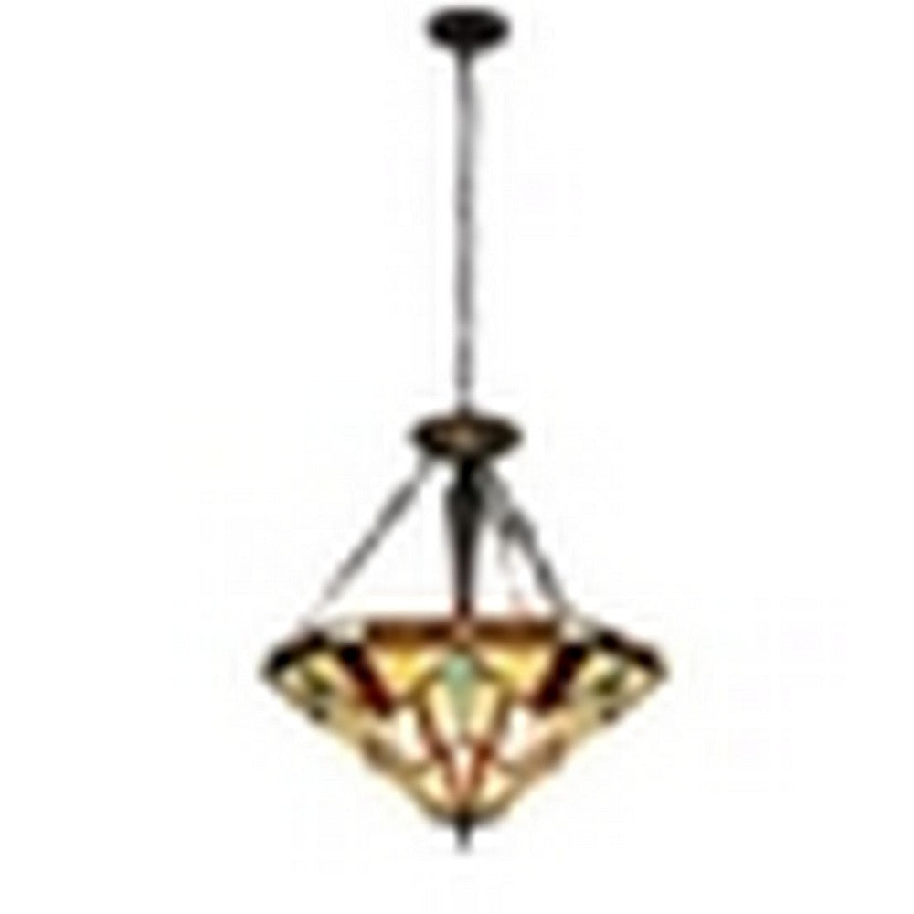 CHLOE Lighting VINCENT Tiffany-Style Blackish Bronze 3-Light Mission Inverted Pendant 22" Wide