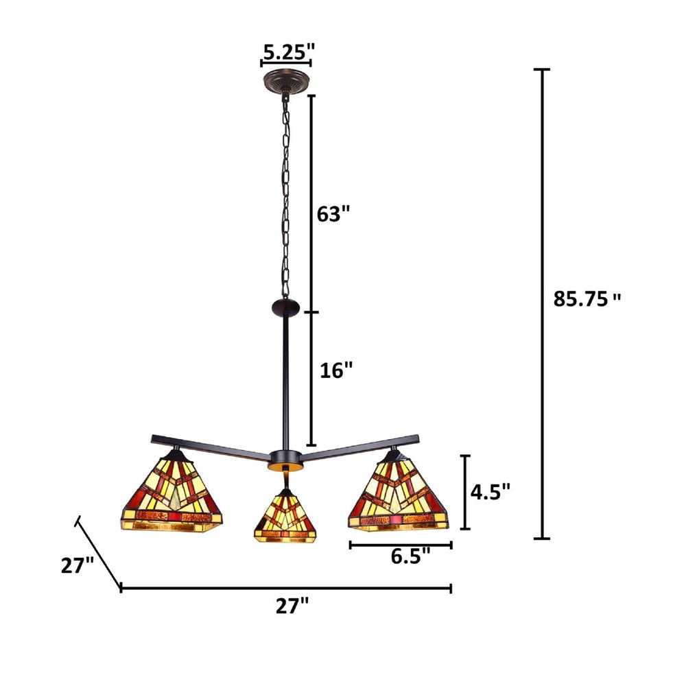 CHLOE Lighting VINCENT Mission Tiffany-style Blackish Bronze 3 Light Chandelier 27’’ Wide CHL-CH3T523BM27-EE3