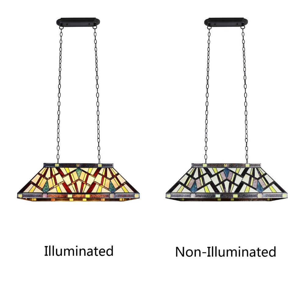 CHLOE Lighting VINCENT Mission Tiffany-Style 3 Light Island Pendant 28’’ Wide CHL-CH3T523BM28-IL3