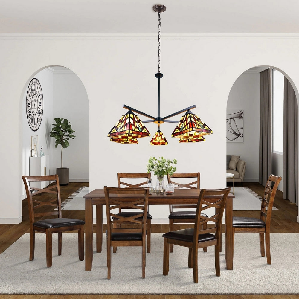 CHLOE Lighting VINCENT Mission Tiffany-style Blackish Bronze 5 Light Chandelier 30’’ Wide CHL-CH3T523BM30-EE5