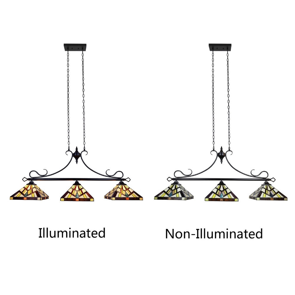 CHLOE Lighting VINCENT Mission Tiffany-Style 3 Light Island Pendant 47’’ Wide CHL-CH3T523BM47-IL3