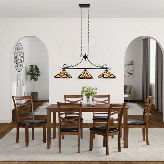 CHLOE Lighting VINCENT Mission Tiffany-Style 3 Light Island Pendant 47" Wide