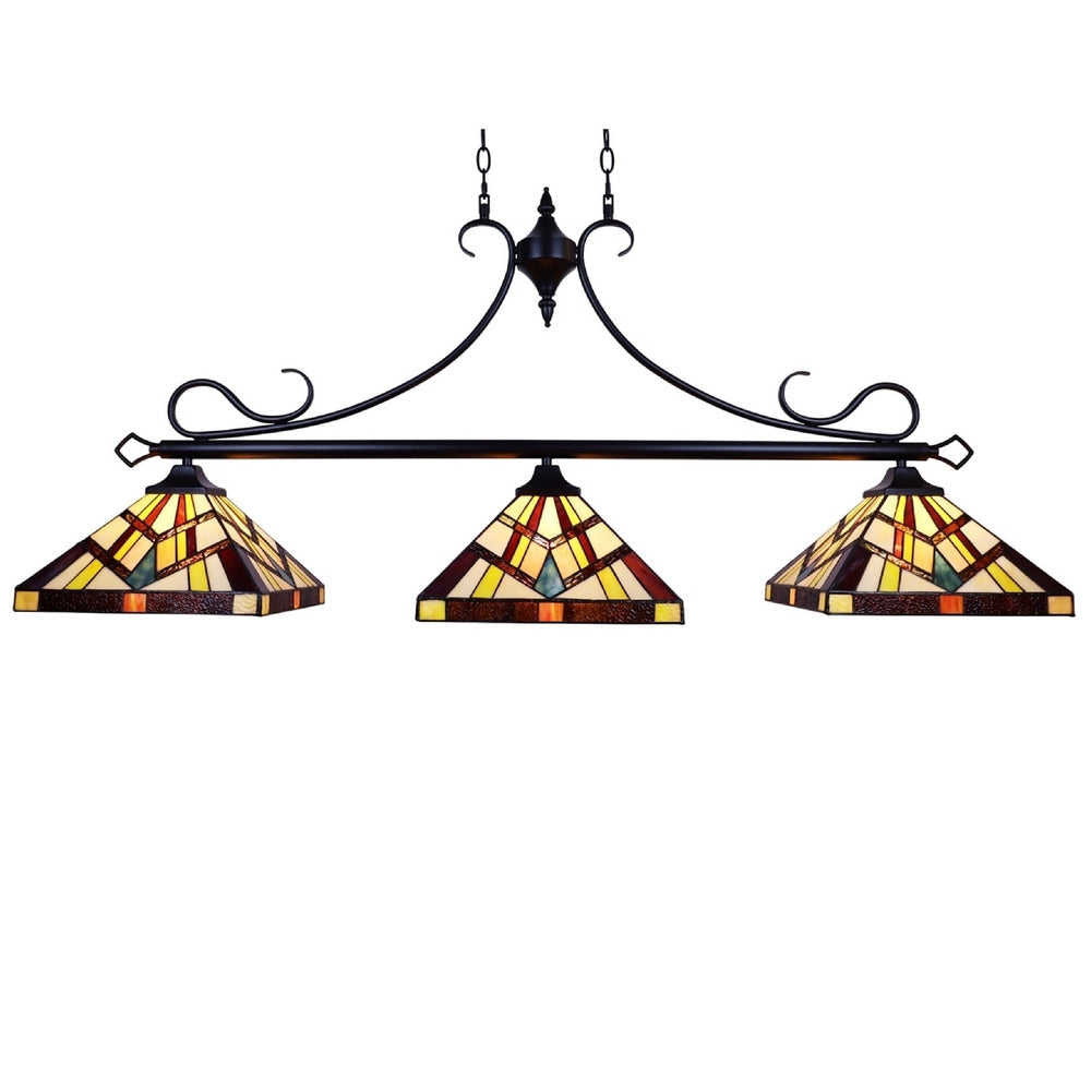 CHLOE Lighting VINCENT Mission Tiffany-Style 3 Light Island Pendant 47" Wide
