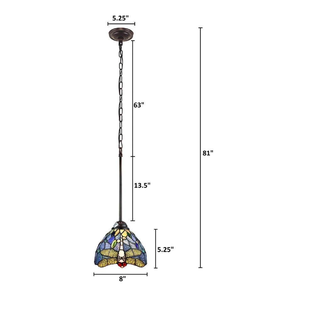 CHLOE Lighting SUNNIVA Dragonfly Tiffany-Style 1 Light Mini-Pendant 8’’ Wide CHL-CH3T524BD08-DP1