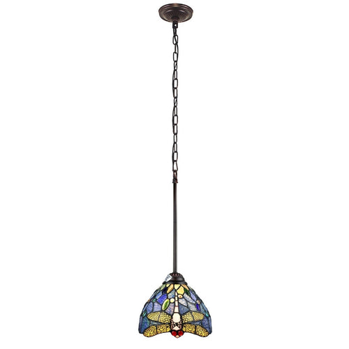 CHLOE Lighting SUNNIVA Dragonfly Tiffany-Style 1 Light Mini-Pendant 8" Wide