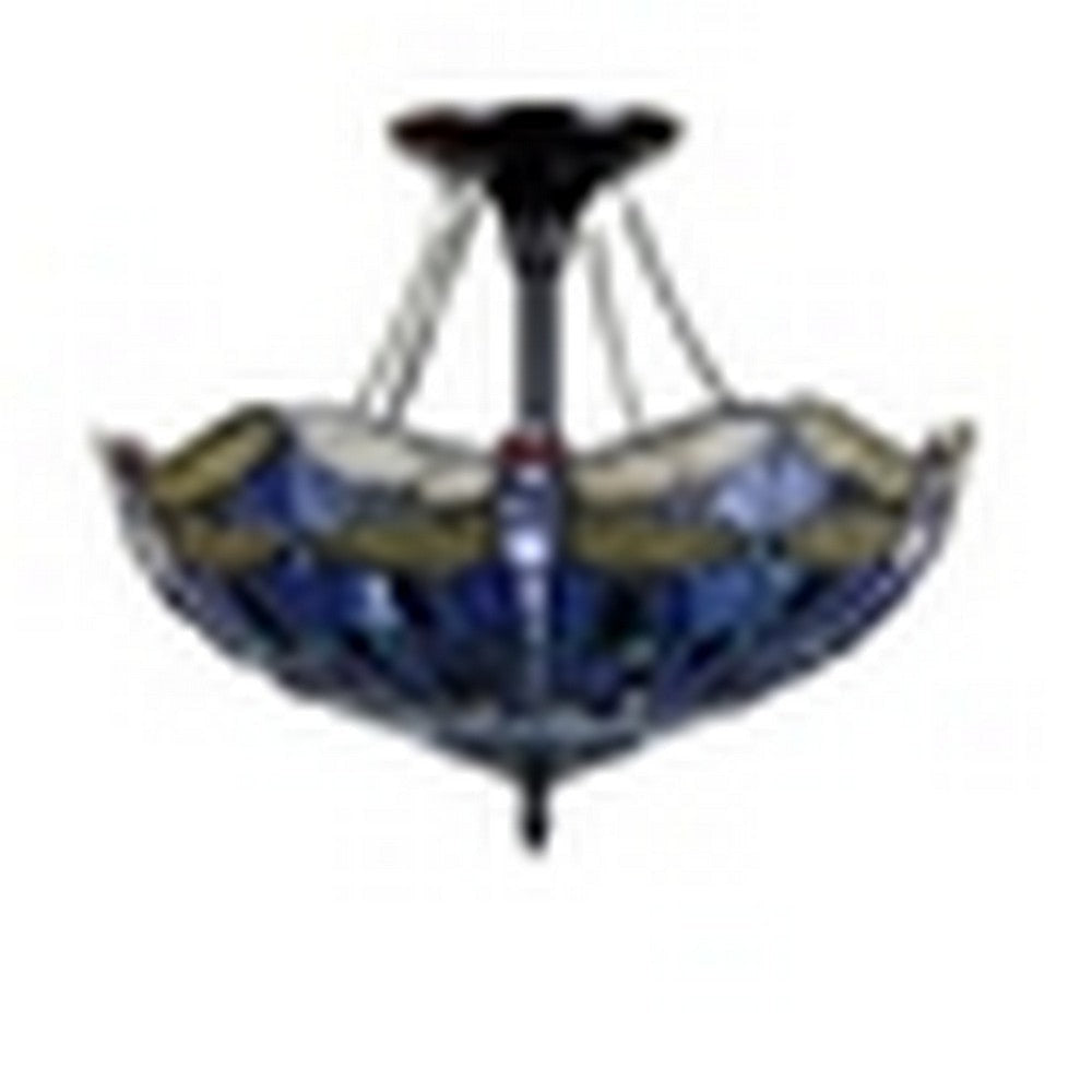 CHLOE Lighting SUNNIVA Dragonfly Tiffany-Style Dark Bronze 2 Light Semi-Flush Ceiling Fixture 16’’ Wide CHL-CH3T524BD16-UF2