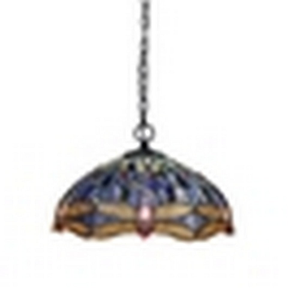CHLOE Lighting SUNNIVA Dragonfly Tiffany-Style Dark Bronze 3 Light Ceiling Pendant 18" Wide