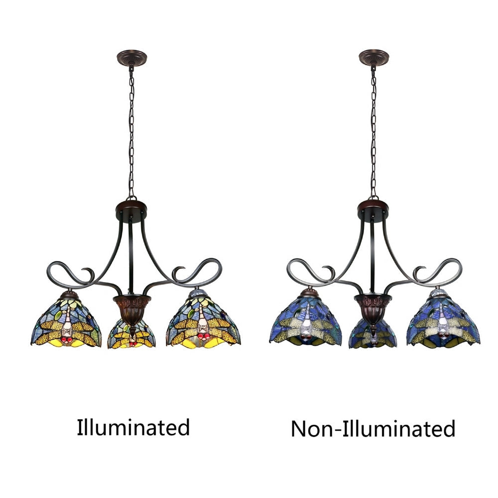 CHLOE Lighting SUNNIVA Dragonfly Tiffany-Style 3 Light Chandelier 25’’ Wide CHL-CH3T524BD25-DD3