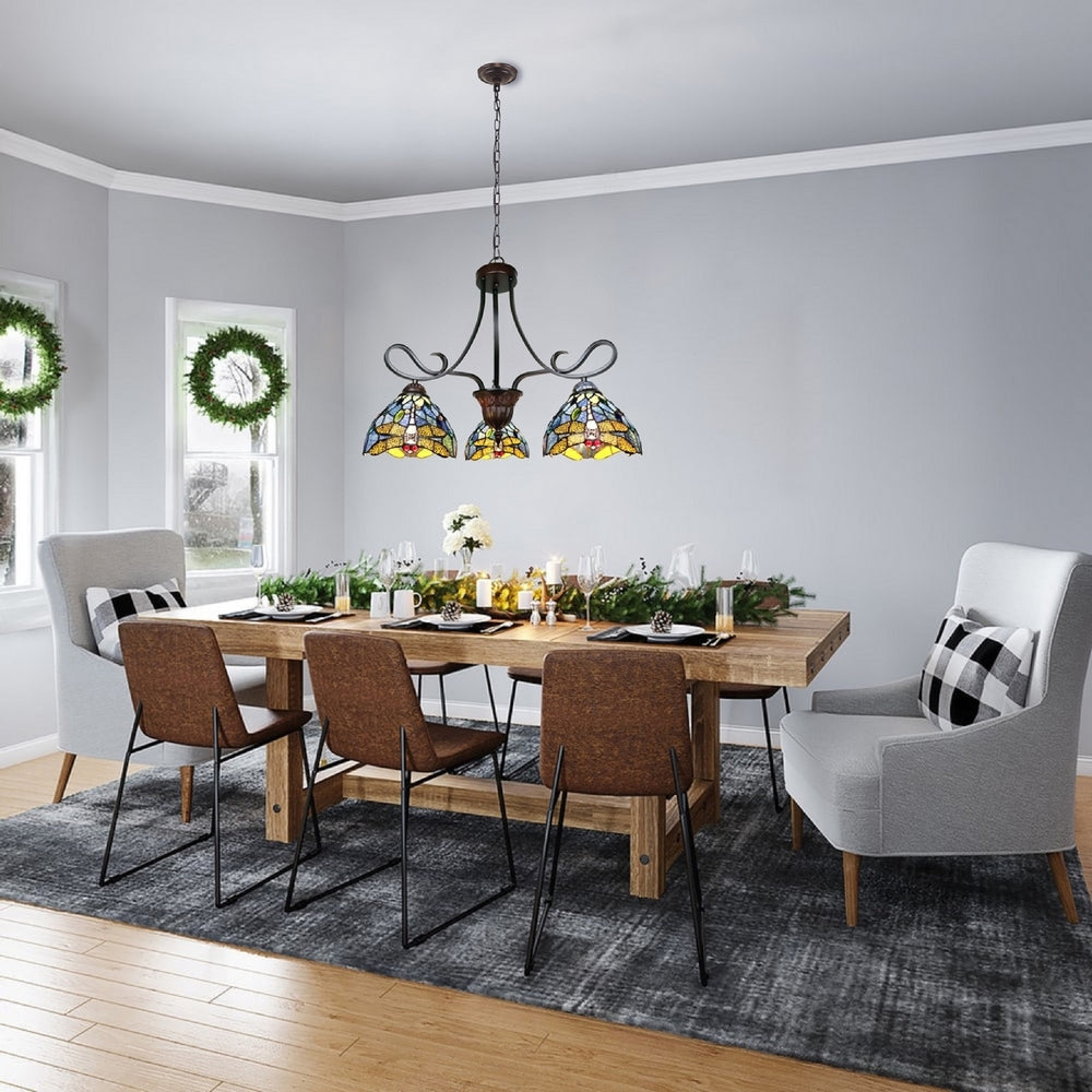 CHLOE Lighting SUNNIVA Dragonfly Tiffany-Style 3 Light Chandelier 25’’ Wide CHL-CH3T524BD25-DD3