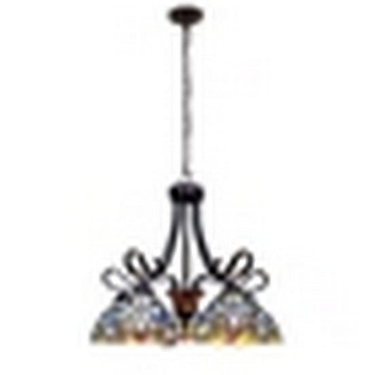 CHLOE Lighting SUNNIVA Dragonfly Tiffany-Style Dark Bronze 5 Light Chandelier 25" Wide