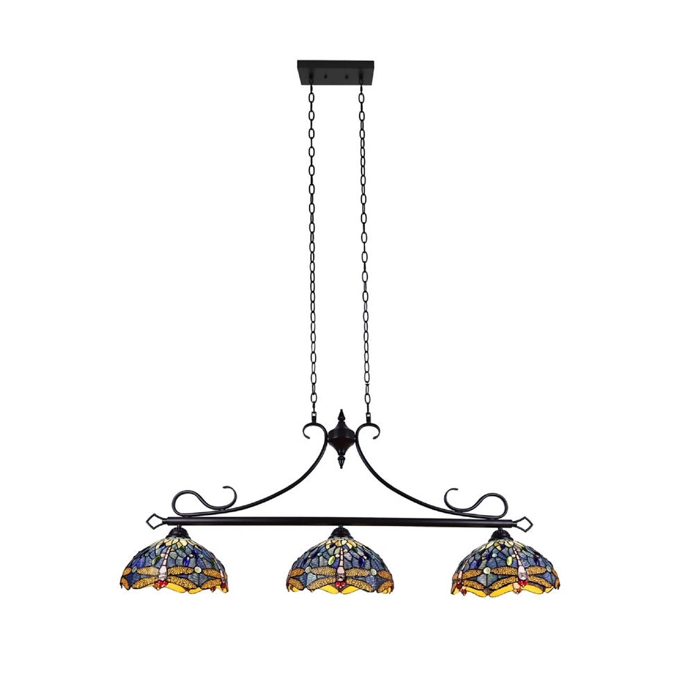 CHLOE Lighting SUNNIVA Dragonfly Tiffany-Style 3 Light Island Pendant 25’’ Wide CHL-CH3T524BD47-IL3