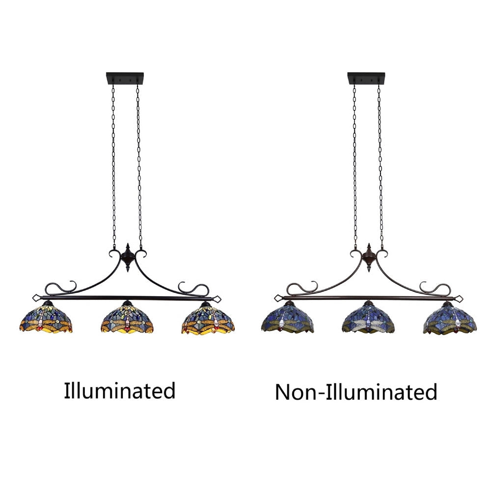 CHLOE Lighting SUNNIVA Dragonfly Tiffany-Style 3 Light Island Pendant 25’’ Wide CHL-CH3T524BD47-IL3