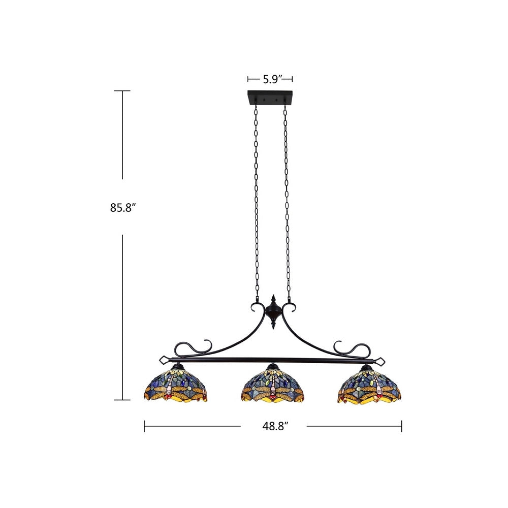 CHLOE Lighting SUNNIVA Dragonfly Tiffany-Style 3 Light Island Pendant 25’’ Wide CHL-CH3T524BD47-IL3