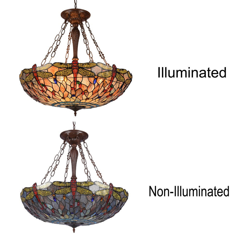 ANISOPTERA PURITY Tiffany-style Dragonfly Antique Bronze 4 light Dark Ceiling Pendant 28’’ Wide CHL-CH3T825BD28-UP4