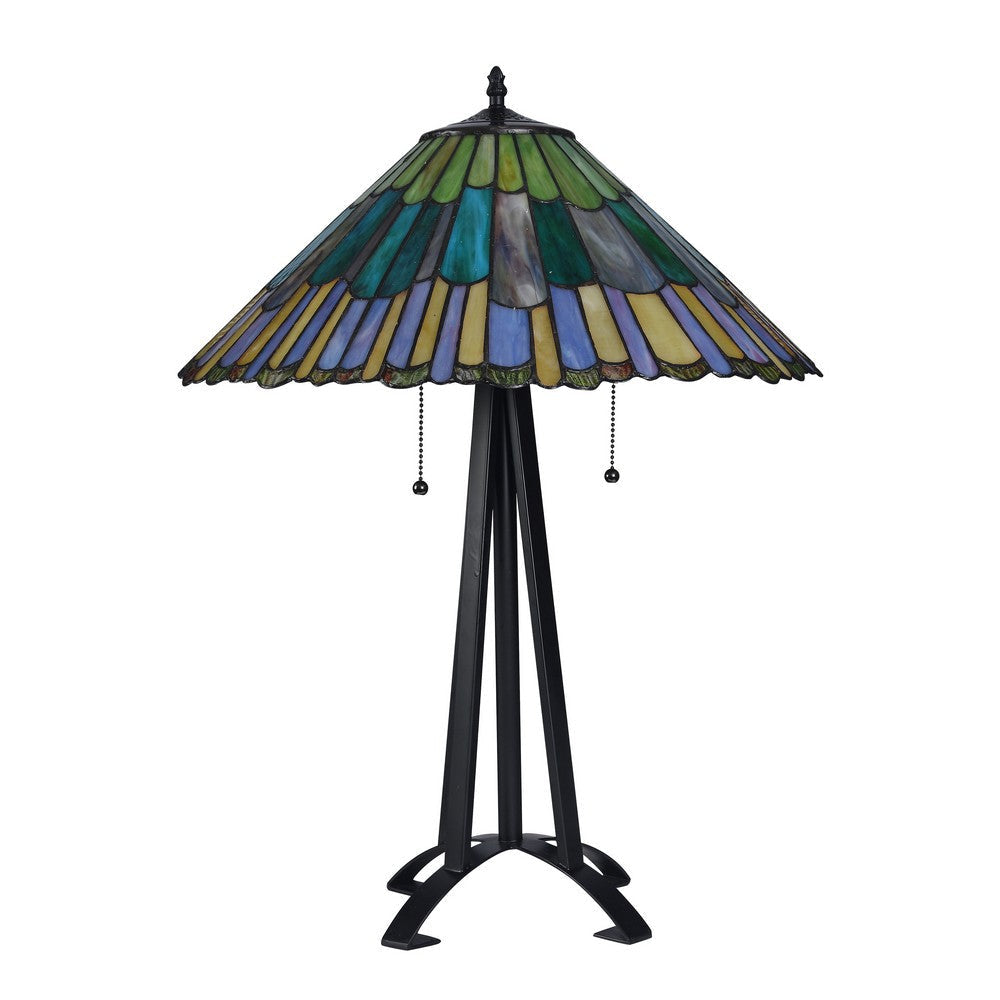 Lighting LANDRY Tiffany-style 3 Light Geometric Table Lamp 20’’ Shade CHL-CH3T924GG20-TL3