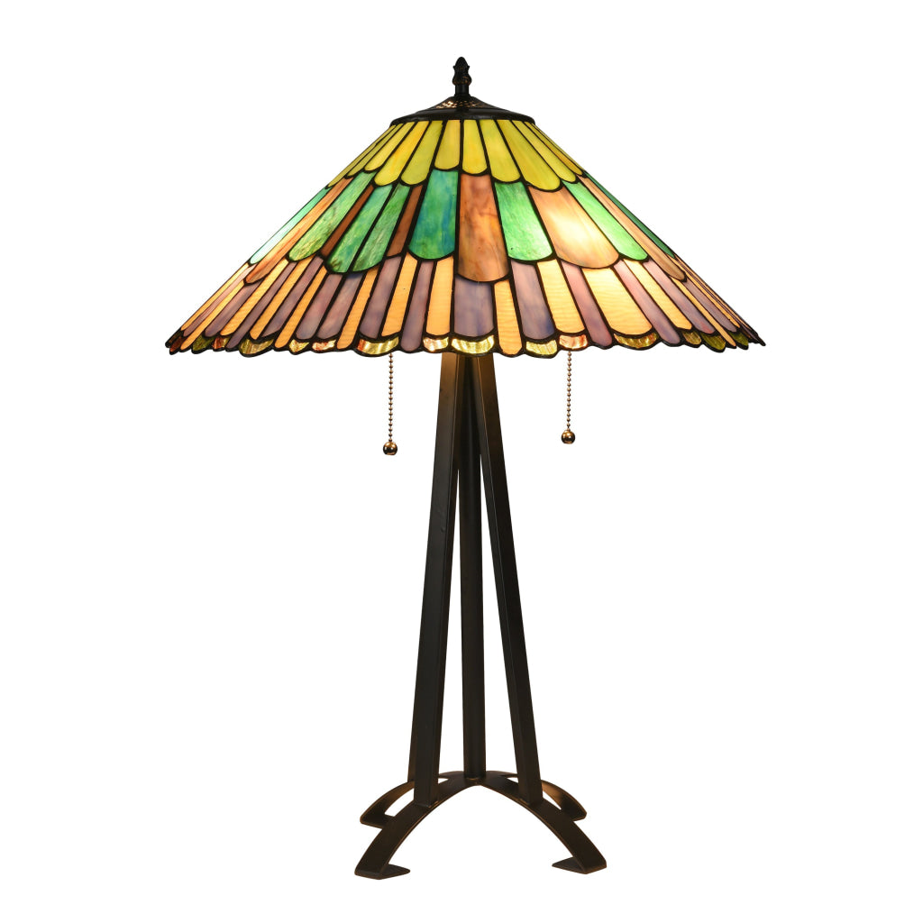 Lighting LANDRY Tiffany-style 3 Light Geometric Table Lamp 20" Shade