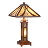 GORDON Tiffany-style Mission 3 Light Double Lit Wooden Table Lamp 15" Shade