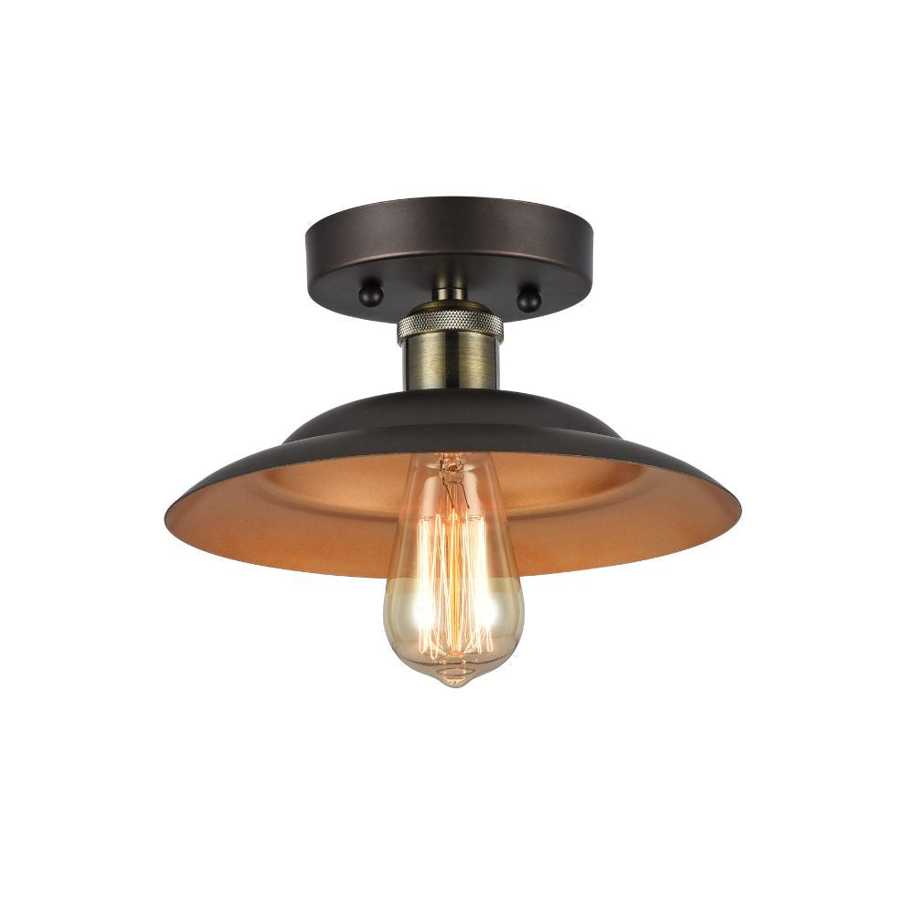 10 Inches 1 Light Semi Flush Metal Mount Fixture, Bronze