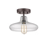 11 Inch Metal Ceiling Fixture with Glass Shade, Bronze and Clear