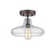 11 Inch Metal Ceiling Fixture with Glass Shade, Bronze and Clear