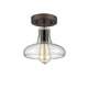 8 Inch Metal Ceiling Fixture with Glass Shade, Bronze and Clear