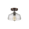 9 Inch Metal Ceiling Light Fixture, Bell Shape Glass Shade, Bronze
