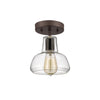 7 Inch Metal Ceiling Fixture with Bell Shape Glass Shade, Bronze and Clear