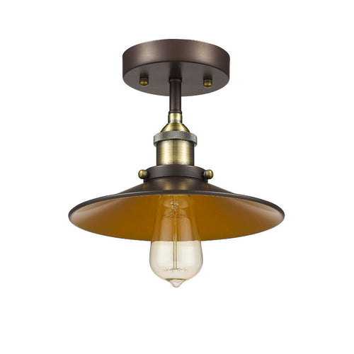 IRONCLAD Industrial-style 1 Light Rubbed Bronze Semi-flush Ceiling Fixture 9" Shade