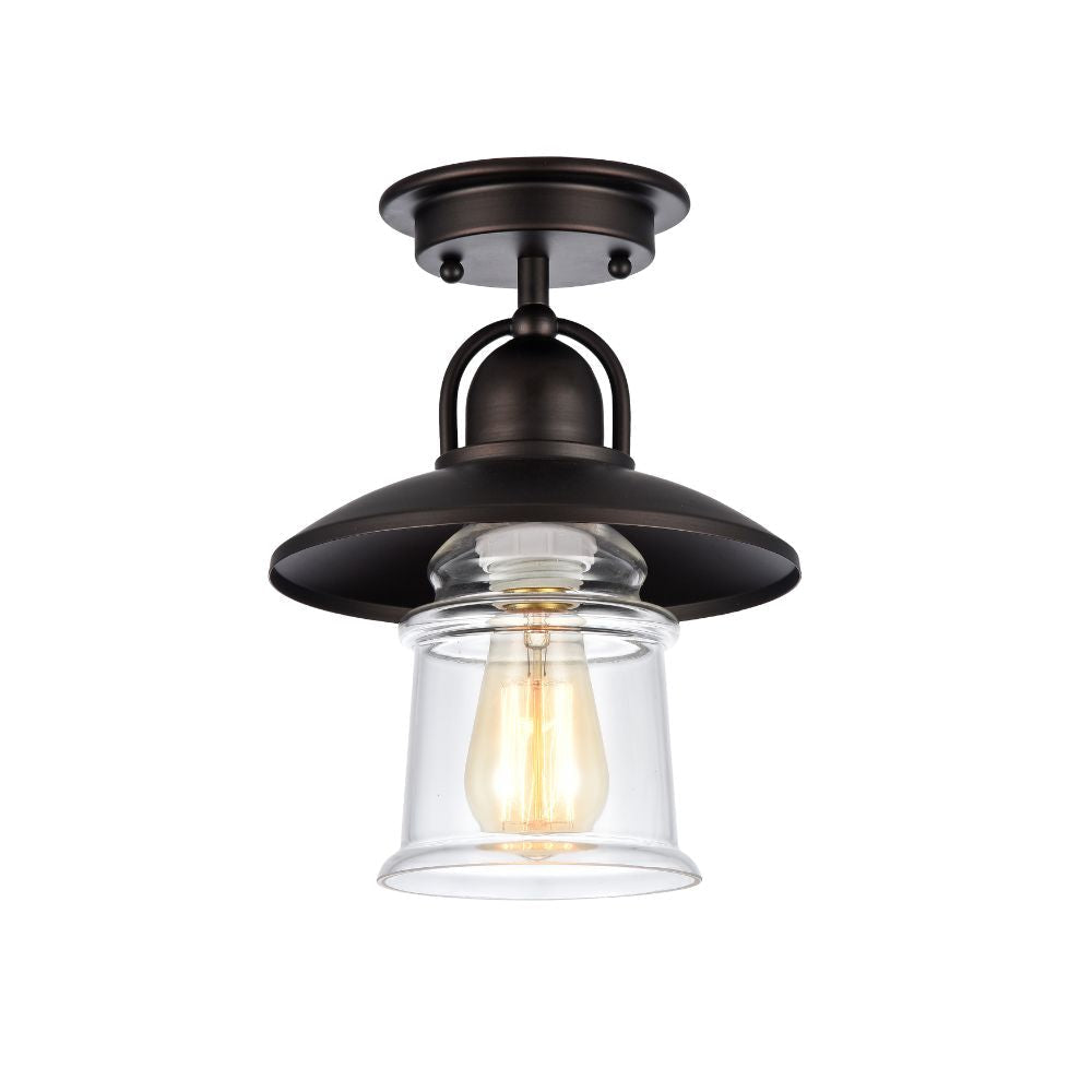 9 Inch Metal Support Ceiling Fixture with Glass Shade, Bronze