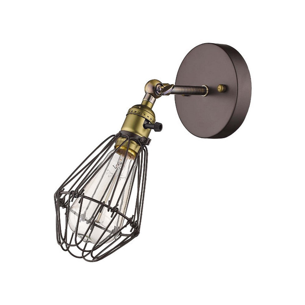 60 Watt Bulb Open Design Metal Frame Wall Sconce, Bronze
