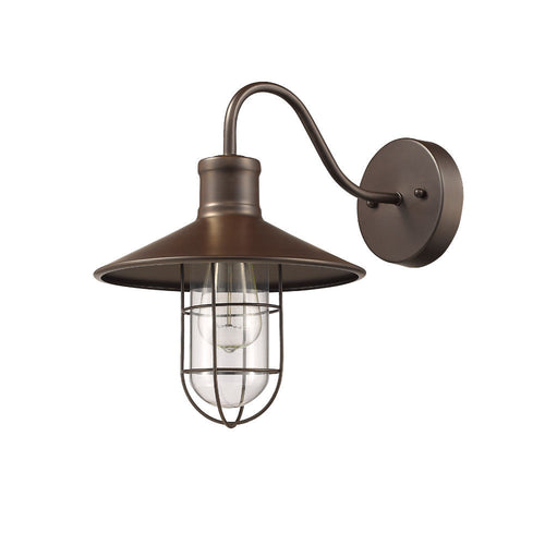 60 Watt Bulb Open Metal Frame Wall Sconce with Glass Shade, Bronze