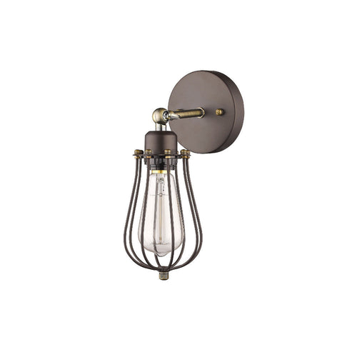 60 Watt Open Bulb Cage Metal Frame Wall Sconce, Bronze
