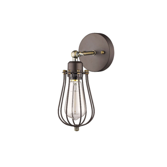 60 Watt Open Bulb Cage Metal Frame Wall Sconce, Bronze