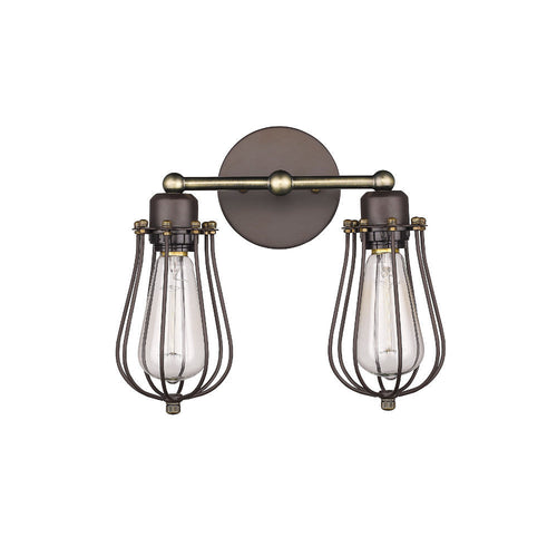 12 Inches 2 Light Metal Wall Sconce with Caged Shade, Bronze