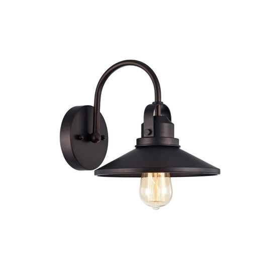 9 Inches Industrial Round Metal Shade Wall Sconce, Bronze