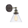 100 Watt Metal and Glass Wall Sconce, Black and Clear