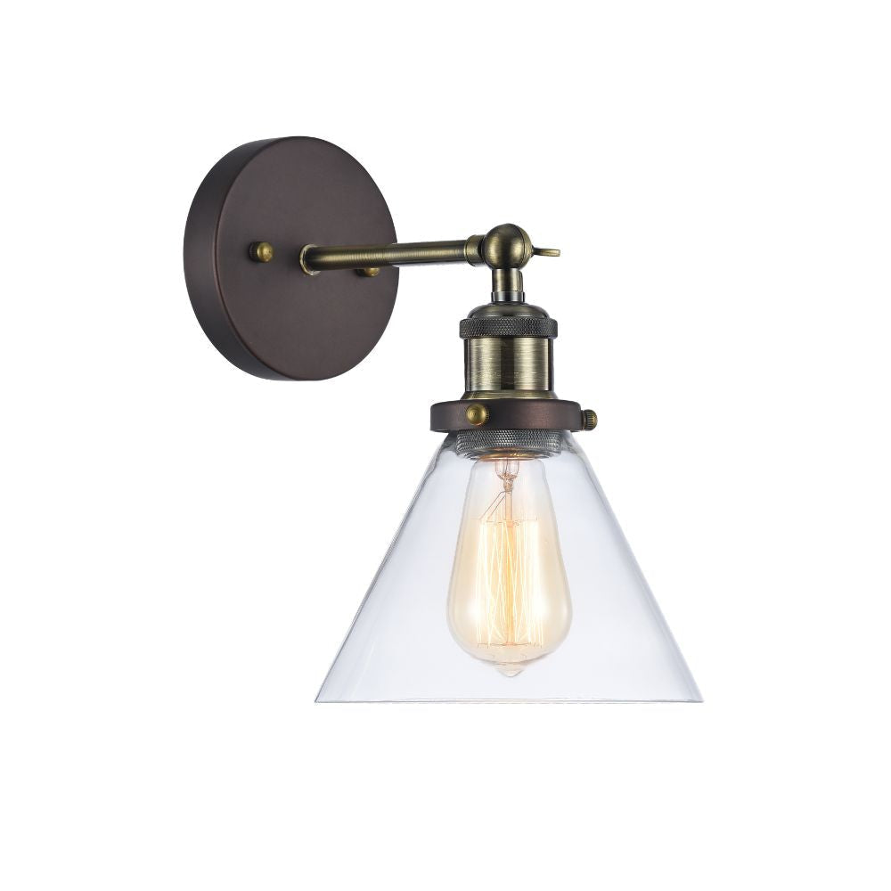 100 Watt Metal and Glass Wall Sconce, Black and Clear